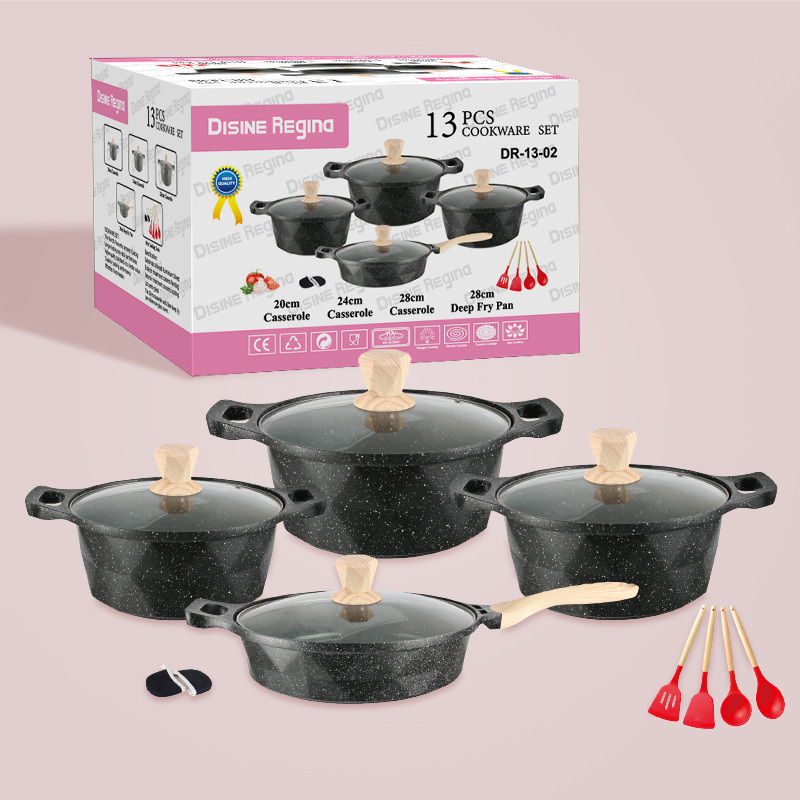 外贸出口厨具高档麦饭石13件套玻璃盖 13PC COOKWARE SET