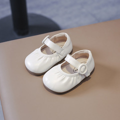 White Soft-Cushioned Ankle Strap Girls' Leather Shoes Summer 2023 New Arrival Fashion Outer Wearing Sandals