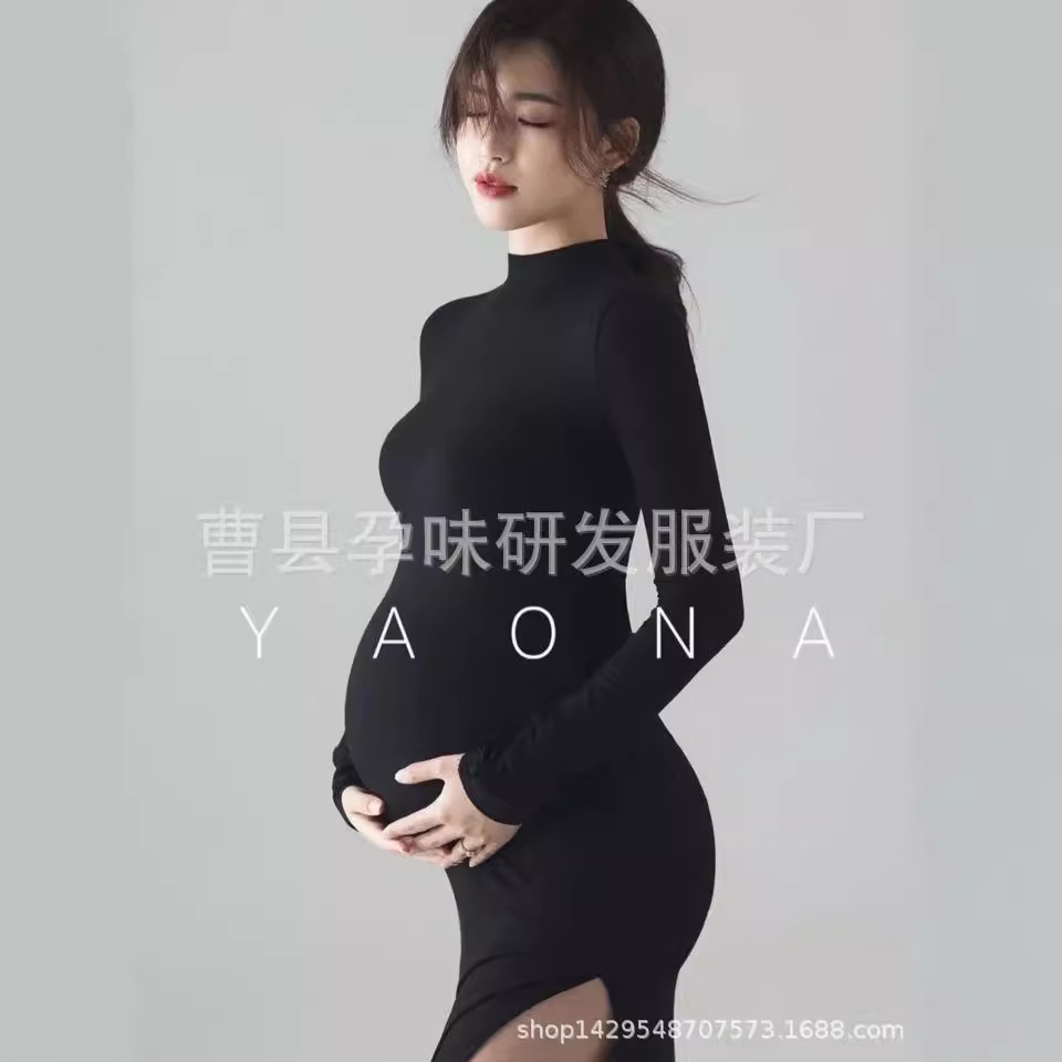 新作の映画館の妊婦服の黒色の修身ダンスの連衣のモダンなニットのスカートの撮影の撮影の服装は明らかに同じです。