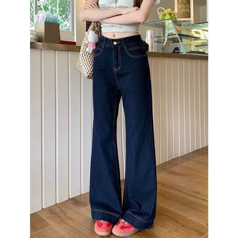 Niche Dark Blue Design Flared Jeans for Women, Autumn New Straight High-Waisted Slimming Drape Flared Pants Niche Dark Blue Design Flared Jeans for Women, Autumn New Straight High-Waisted Slimming Drape Flared Pants