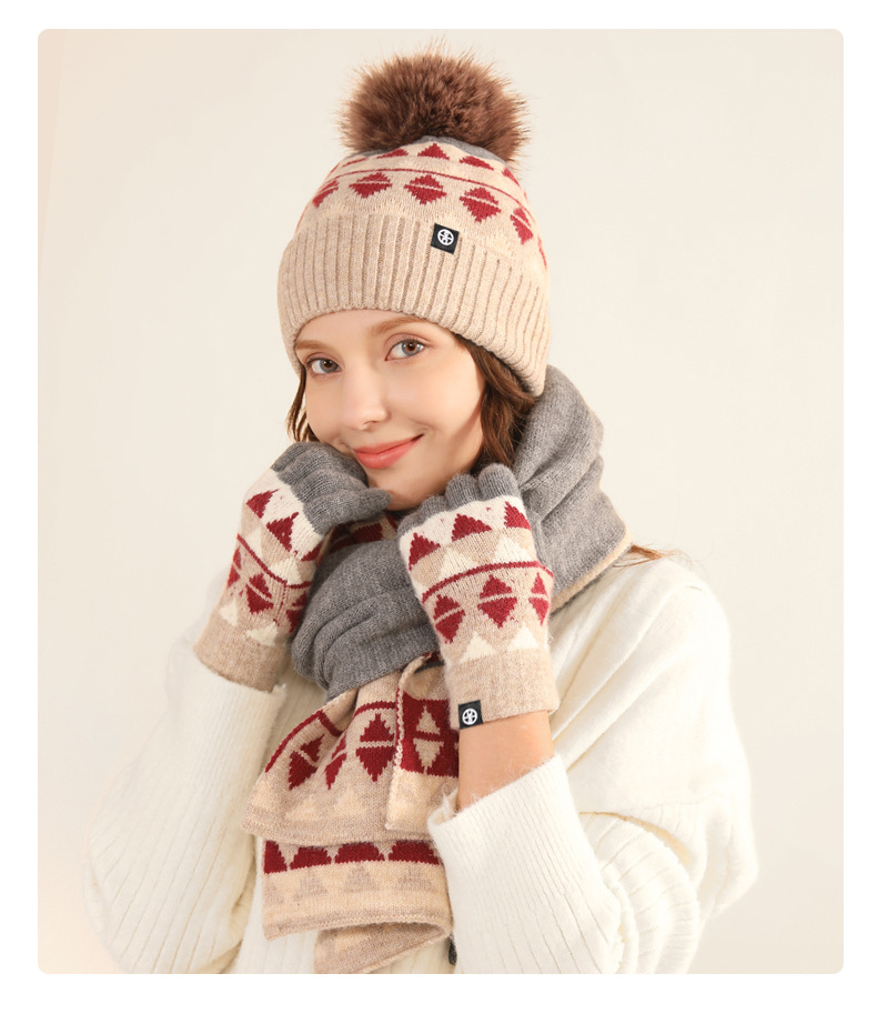 Winter Neues Produkt Japanische Strickhandschuhe Schals Mützen 3-teiliges Set aus warmer und kältebeständiger Wolle mit Modeaccessoires Weihnachtsgeschenk_voghion.com