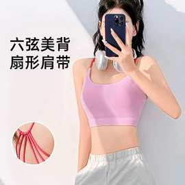 夏季新款六弦扇形肩带美背文胸专业跑步健身防震聚拢薄款运动内衣