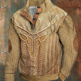 Cross-border foreign trade Men's sweater Henry shirt 3d digital printing Christmas series 4 buttons Henry collar long sleeve men