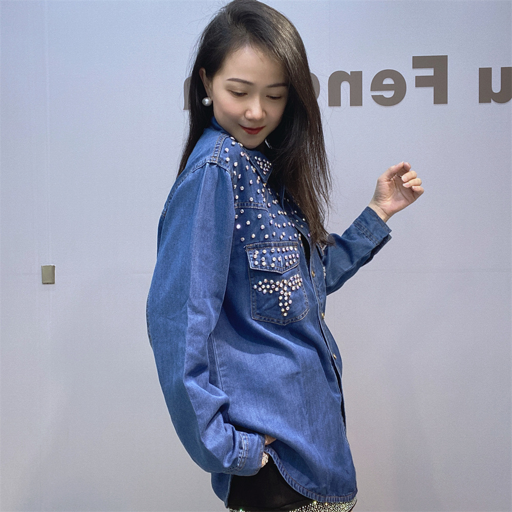 Frauen Kleidung herbst neue stil schwere perlen denim jacke frauen langarm mode jacke perle denim kleidung_voghion.com
