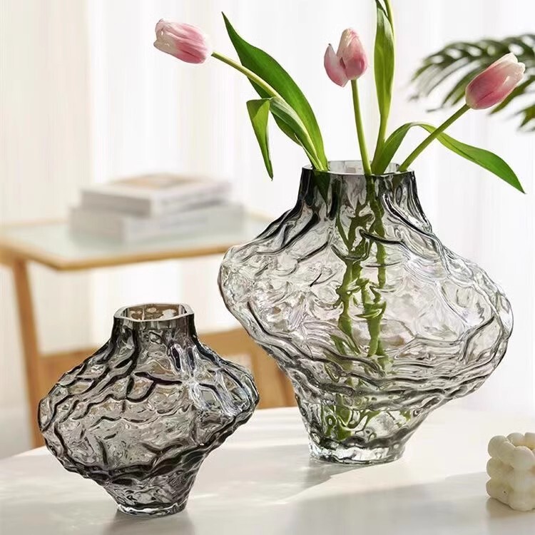 Creative Nordic Light Luxury Art Canyon Style Glass Vase Niche High-end Transparent Water-raised Flower Arranging Ornaments