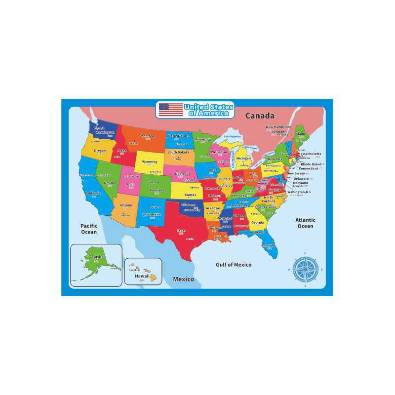 Cross-Border United States Map Children's Geography Learning Early Childhood Education Poster Wall Chart Classroom Kindergarten Decoration Hanging Painting
