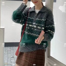 复古费尔岛半拉链毛衣2025秋上新外穿轻奢高级针织毛绒感上衣女
