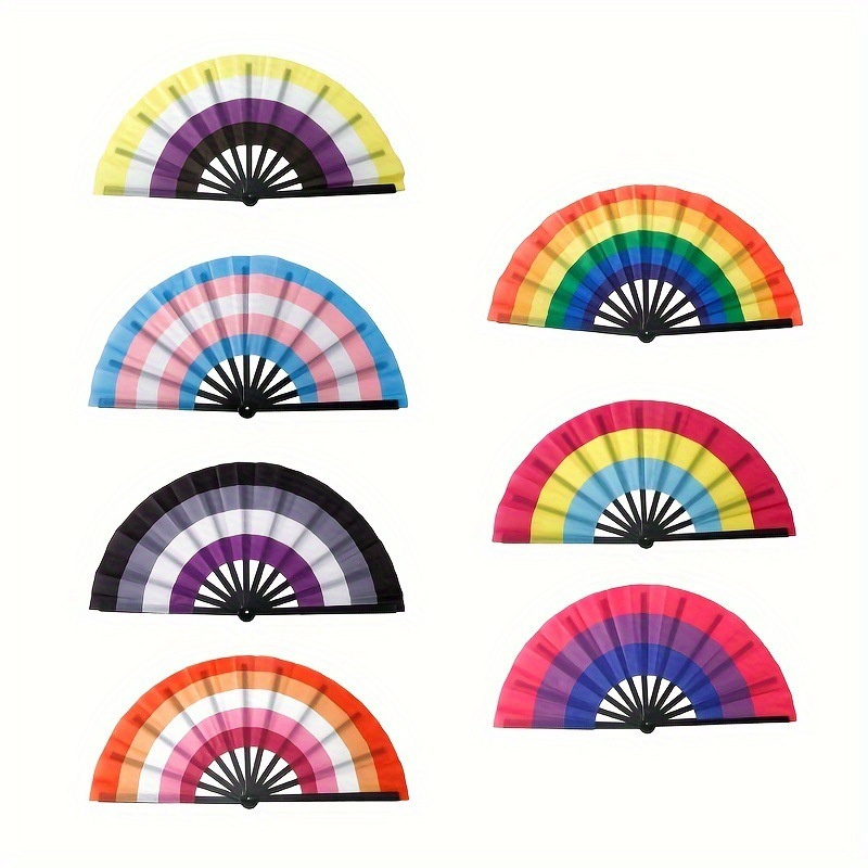 Arco iris de gran tamaño ventilador sonoro fácil de abrir hueso de bambú hueso de plástico color rueda kung fu ventilador de baile ventilador al por mayor