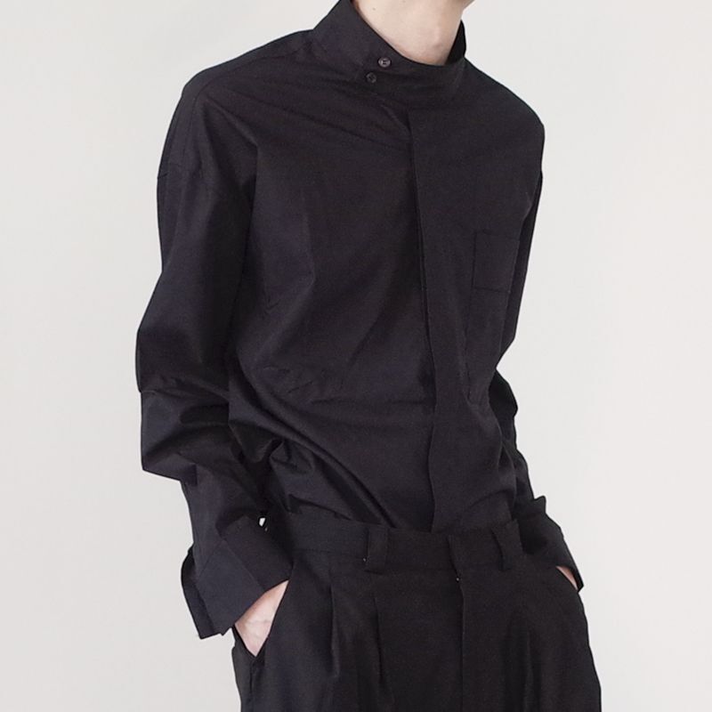 Men's Semi-High Collar Shirt, Korean Style Trendy Niche Design, Loose Shirt, French Style Lazy Minimalist Top