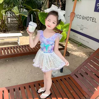 2026夏季新款中小童泳衣美人鱼儿童连体裙式纱裙可爱公主女孩泳衣