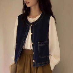 2025日系复古牛仔马甲女春季叠穿背心外搭小个子设计感坎肩马夹