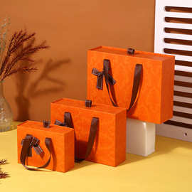 现货橙色手提抽拉式礼物盒长方形口红香水包装盒蝴蝶结创意喜糖盒