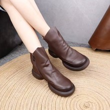 头层牛皮秋冬款皮靴女中年防滑平底洋气单靴舒适2025新款可跨境