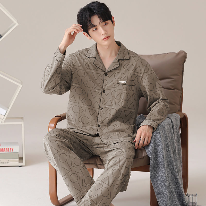 2024 nuevo pijama de algodón de hombre primavera y otoño de manga larga otoño y invierno bolsillo de ropa para niños