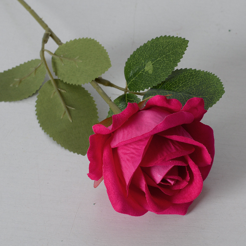 Flor de rosa de franela simulada flor falsa única flor artificial boda casa decoración del día de San Valentín sensación de alta calidad ramo de pared