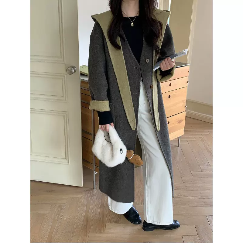 3th Morning 格雷少女 可拆卸连帽围巾羊毛双面呢大衣ZY3474