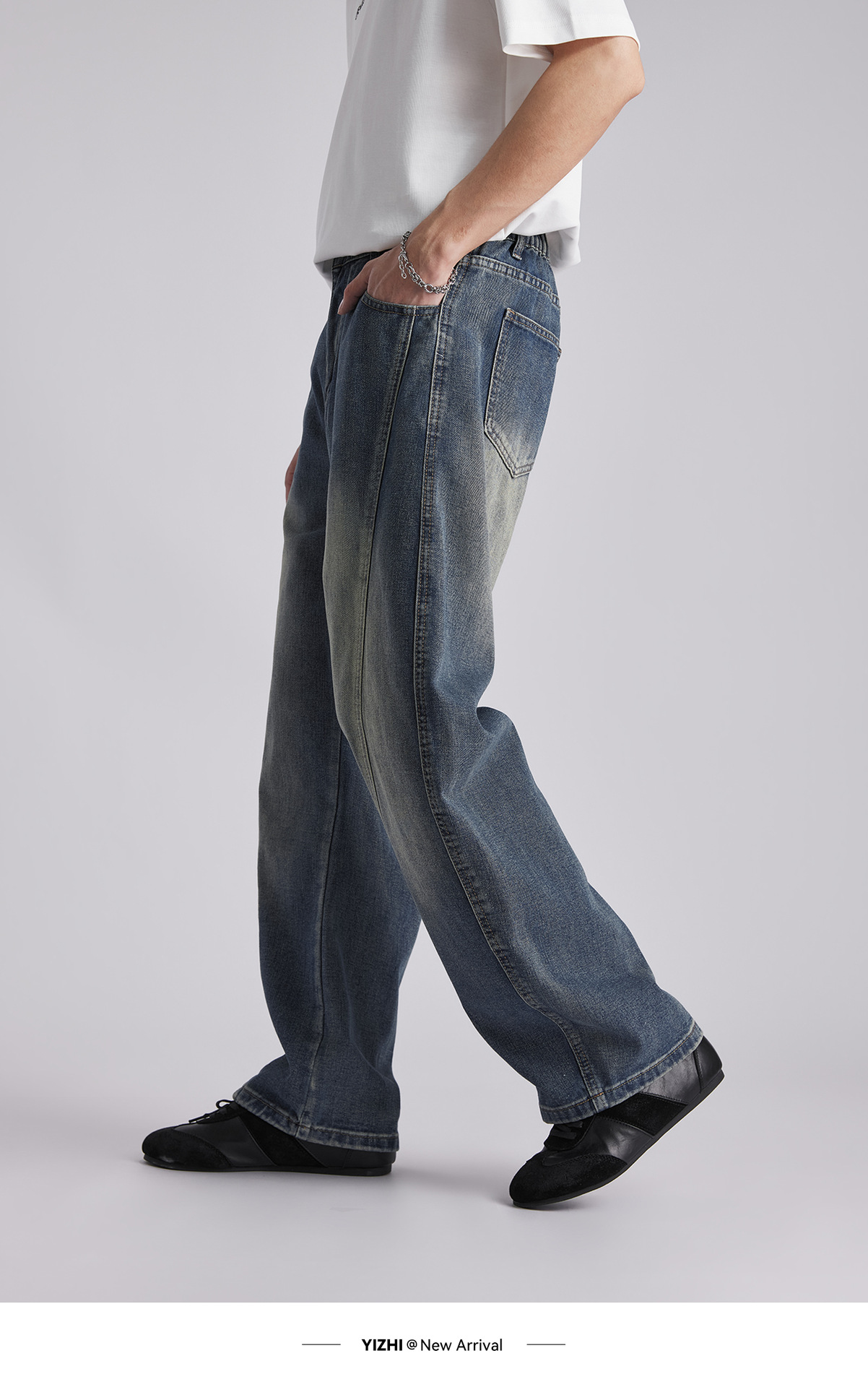 Quần jean nam ống rộng phong cách Mỹ, vải denim mềm mại thoáng mát — đen chi tiết 12