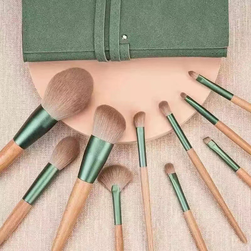 10 sets de cepillo de maquillaje de rosa verde Cangzhou super suave blush polvo pintado cepillo de sombra de ojos fábrica de herramientas de maquillaje al por mayor
