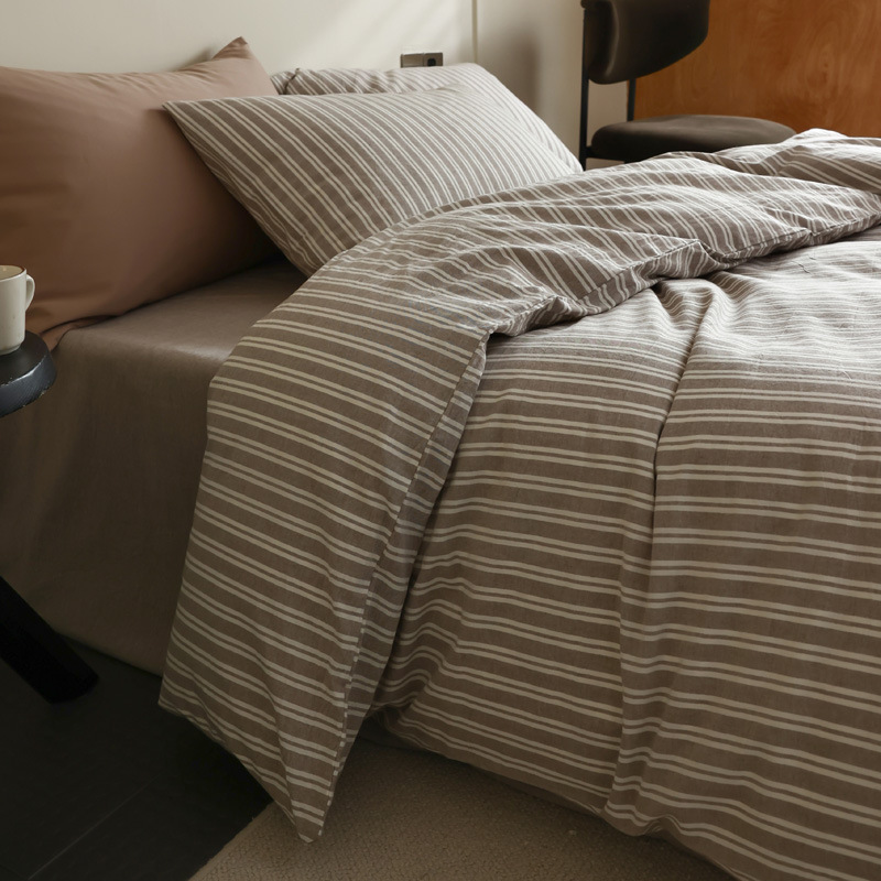 新款日式全棉色织水洗棉四件套针织印花纯棉简约床上用品套件批发