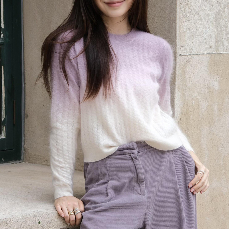 Bs Purple Whisper Gradient Wool Knitted Cardigan 2025 New Autumn French Casual Soft Brushed Top for Women