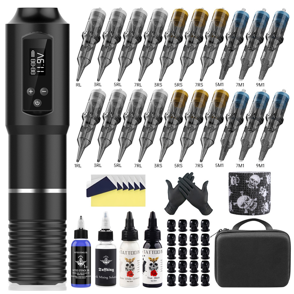 Principiantes Tuffking batería inalámbrica pluma máquina de tatuaje conjunto de pantalla digital todo-en - uno herramienta transfronteriza consumibles