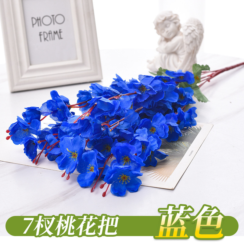 Simulación transfronteriza de flores de melocotón 7 horcos 9 flores artificiales decoración flor al por mayor paisajismo flor de melocotón decoración flores de seda flores de plástico