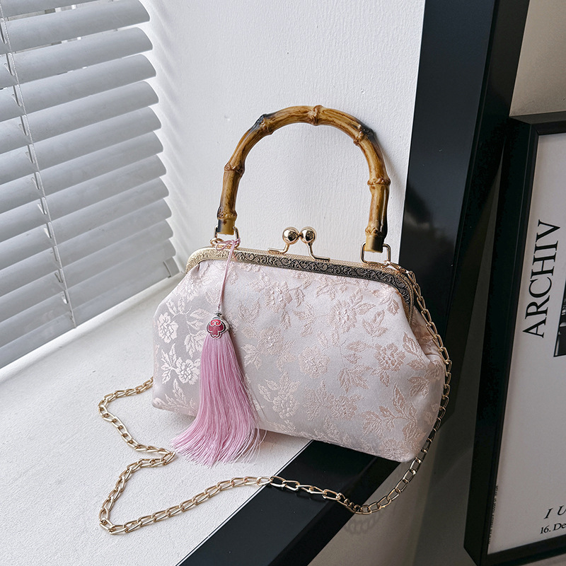 Textuous Light Luxury New Chinese Shell Bag Fashion Bamboo Handle Handbag Cheongsam Accessories Shoulder Bag Chain Crossbody Bag Women