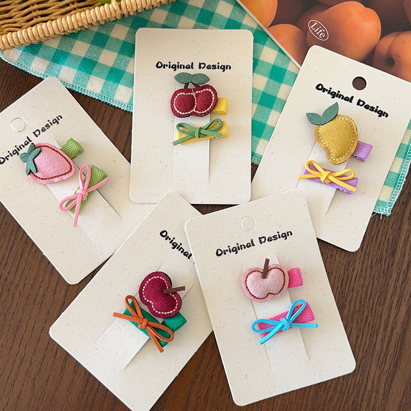 Dopamine Fruit Bow Hair Clip Duckbill Clip Spring New Style Hairpin Cherry Apple Hairpin Hair Accessory
