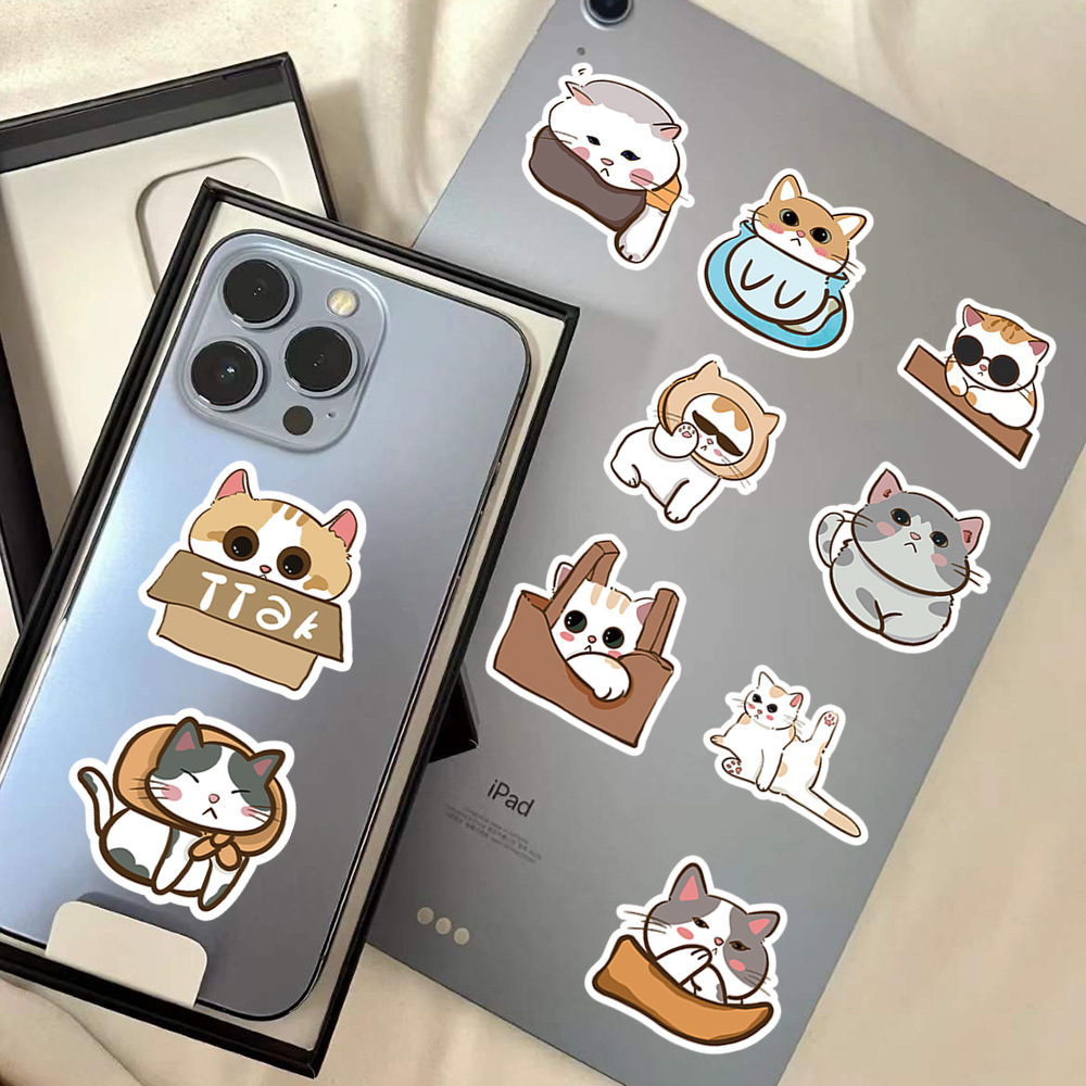 60 Pieces Japanese Style Cartoon Cute Kitten Stickers Ins Style Luggage Notebook Phone Case Decorative Waterproof Stickers display picture 3