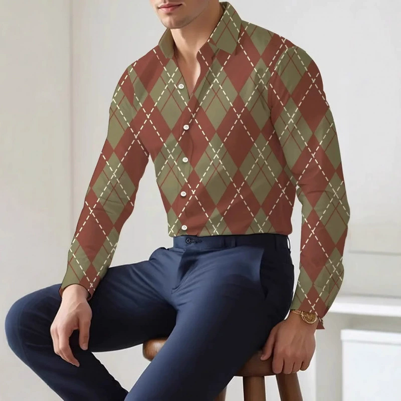 2024 новые мужские свободные и высококачественные деловые рубашки с 3D-печатью, квадратные, на все сезоны, с длинным рукавом, которые можно носить на улице