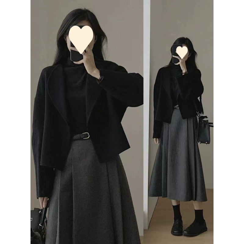 Короткое демисезонное Woolen пальто, куртка, двусторонний кашемировый костюм, увеличенная толщина, для подростков