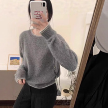 100%美丽诺羊毛衫女圆领灰色毛衣25秋冬新款欧货羊绒高端针织打底