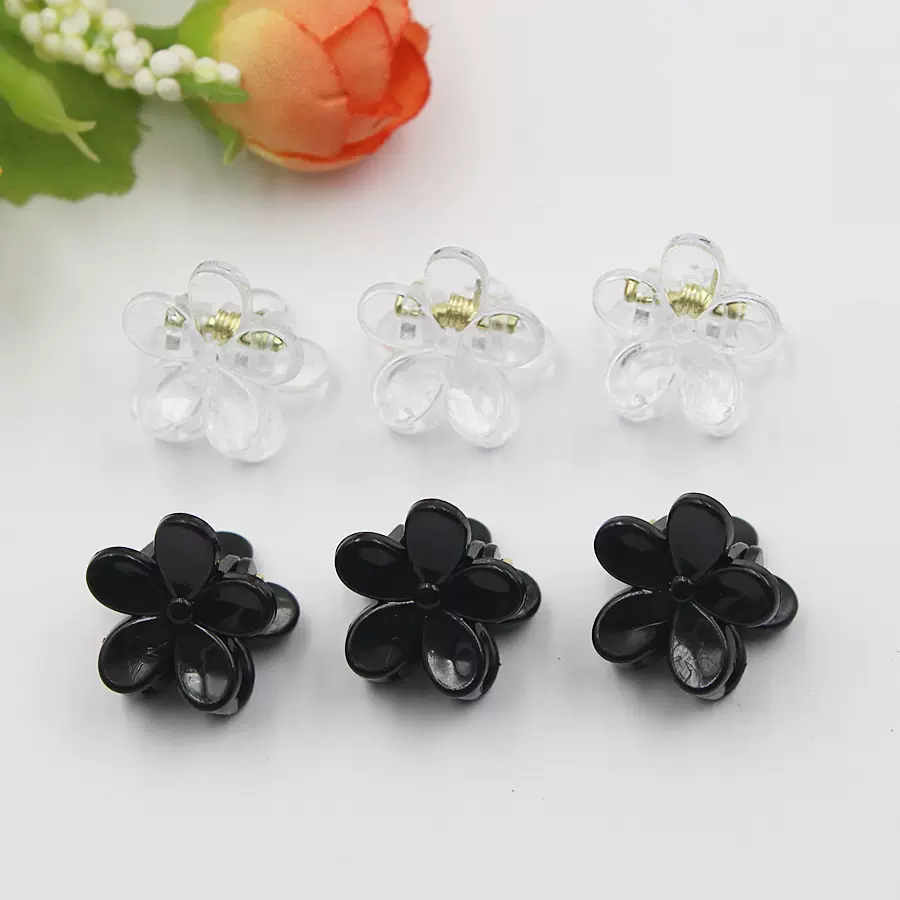 1.5cm小花朵发夹黑色发卡女迷你小抓夹小号夹子头饰卡子透明发饰
