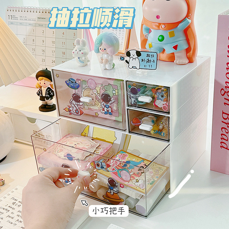 桌面收纳盒多功能多层抽屉式收纳柜化妆品学生文具杂物整理储物盒|undefined
