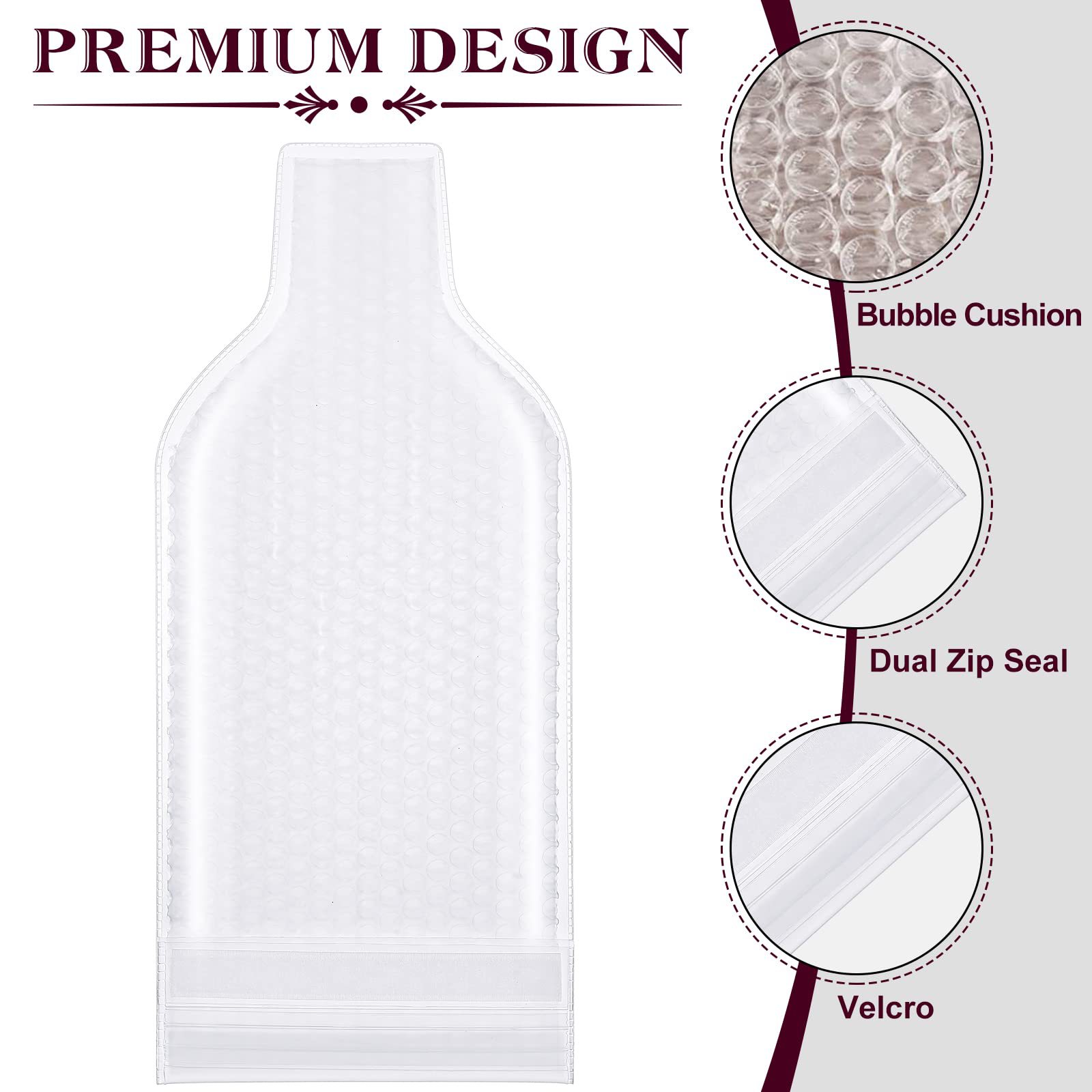 En stock y entrega rápida bolsa de vino de plástico transparente bolsa de vino de viaje portátil botella de vino cubierta protectora bolsa de regalo autoadhesiva bolsa sellada