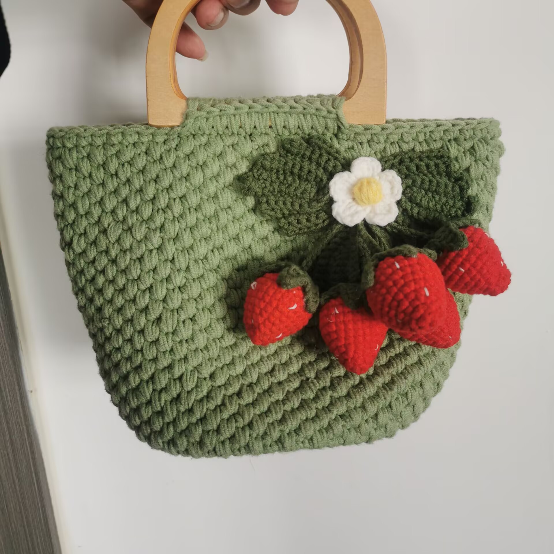 Estilo elegante Sheffield línea gancho tejido gran bolso de fresa bolso de teléfono móvil regalo de vacaciones de la familia hecha a mano