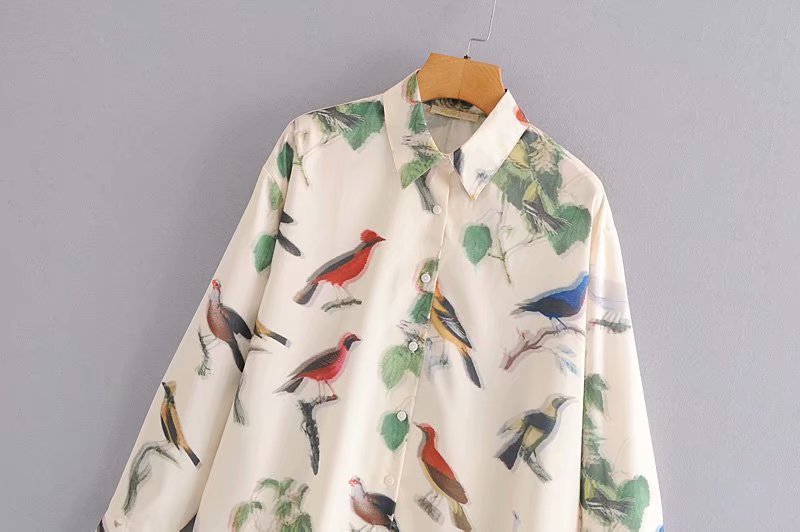 bird printing port style casual blouse  NSAM36324