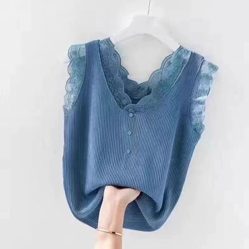 Летняя кружевная эластичная шелковая майка с чашками без рукавов, Oversize, западный стиль