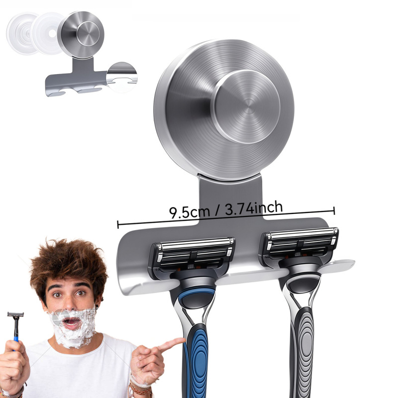Stainless Steel Suction Cup Razor Holder, Detachable and Reusable Razor Suction Hook, Shower Hook, Suction Cup Hook