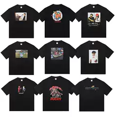 New Trendy Western Style Pure Cotton Crew Neck T-Shirt with English Logo Unisex Loose Fit Tee Couple Short Sleeve