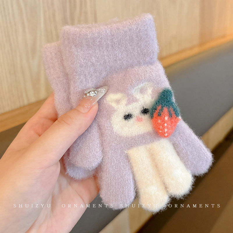 Invierno guantes de dedos para niños niños lindos guantes de punto de dedo para niños niños calientes niñas y niños de lana guantes de punto para estudiantes