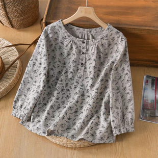 2025 summer new style of hanhee lace collar long-sleeved shirt for women loose large size literary casual versatile top