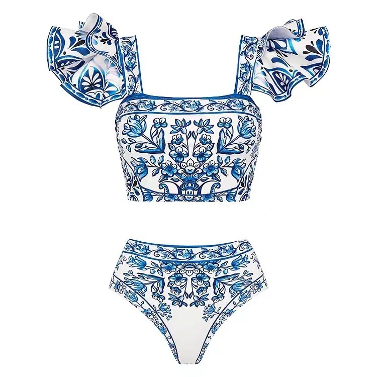Beach, Swimming Occasion Women's Elegant Sexy Printing 3 Pieces Set Bikinis Swimwear