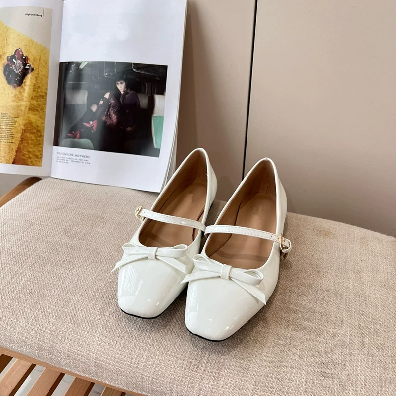 Овчинная версия ~ Французские квадратные ботинки с бантом Мэри Джейн