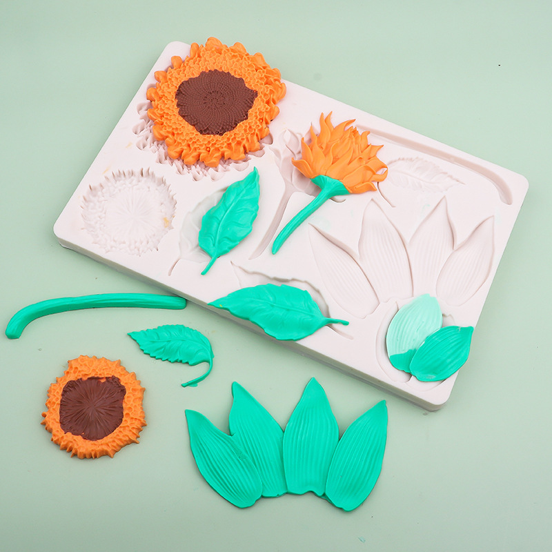 Nuevo girasol hoja molde de silicona molde de decoración de pastel de flip molde de goteo de goma molde de chocolate seco pace