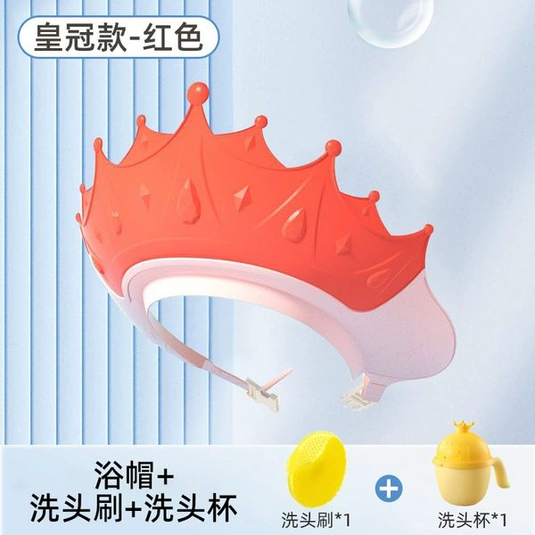 Crown shower cap - red + shampoo brush + shampoo cup