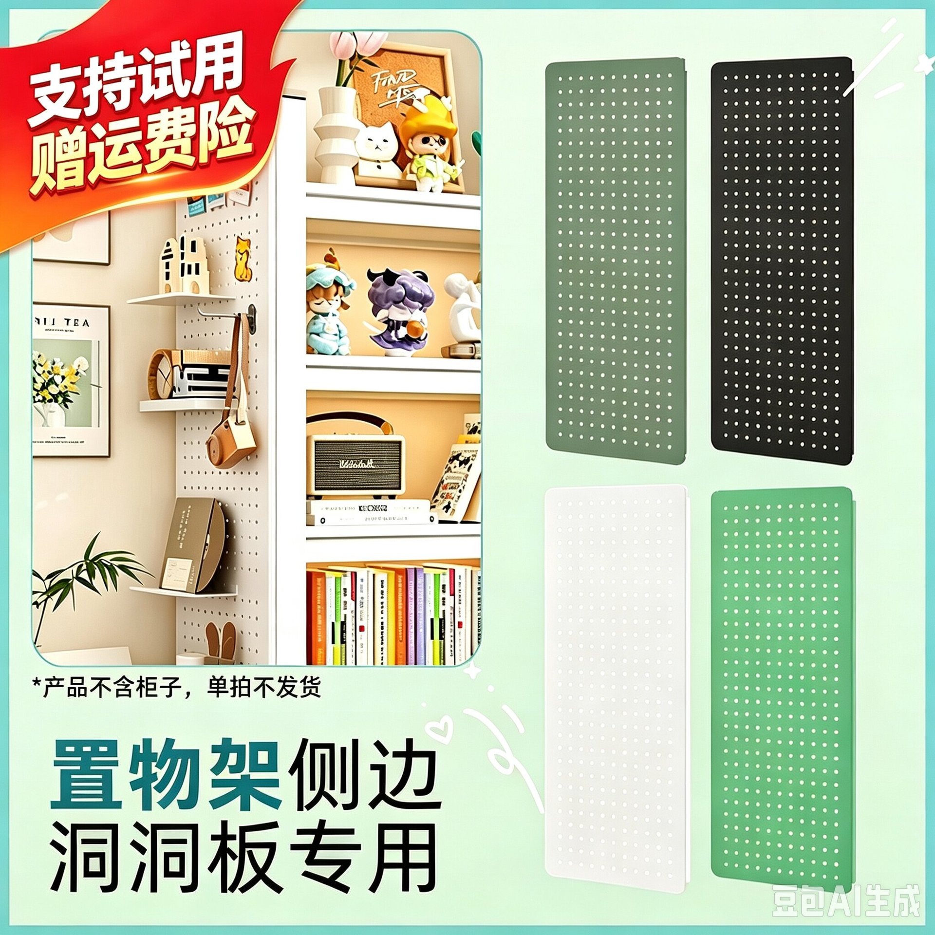 Side perforated board metal accessories for shelving, no-drill shoe rack, shelf, bookshelf side iron storage perforated board