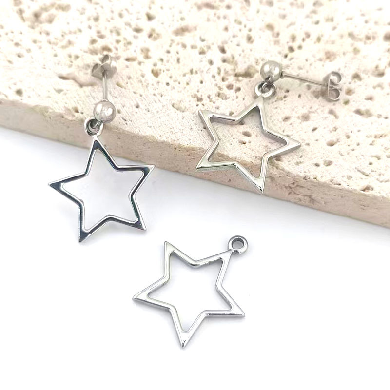 22x19mm 不锈钢镂空五角星吊坠简约几何耳饰星星挂件DIY饰品配件