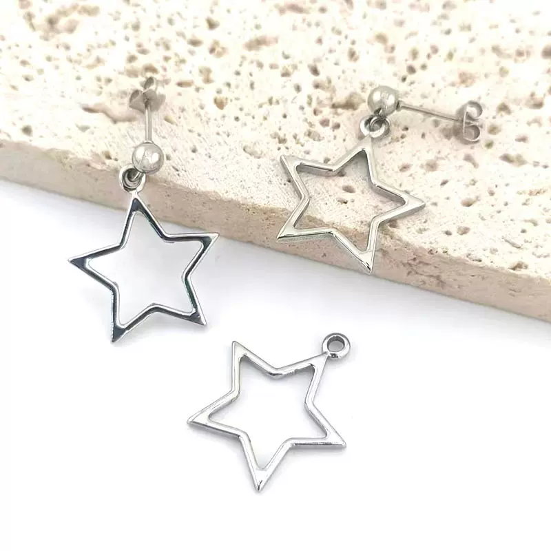 22x19mm 不锈钢镂空五角星吊坠简约几何耳饰星星挂件DIY饰品配件