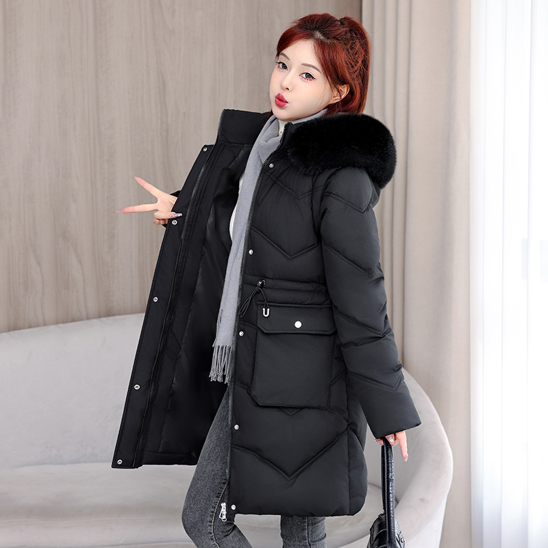 Mangas desmontables de comercio exterior ropa de algodón para mujeres 2025 nuevo invierno engrosado gran abrigo de algodón de cuello de cabello chaqueta de algodón para mujeres